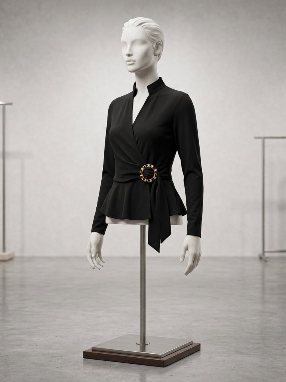 Topshop Black Wrap Top with Gold Buckle